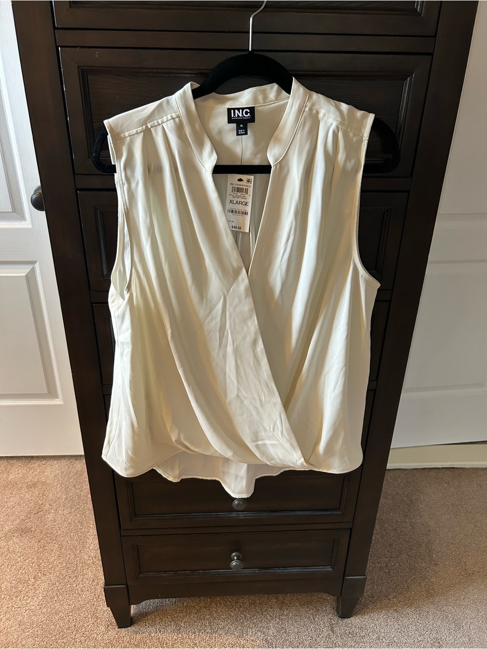 NWT INC International Concepts Cream Sleeveless Wrap Front Blouse XL